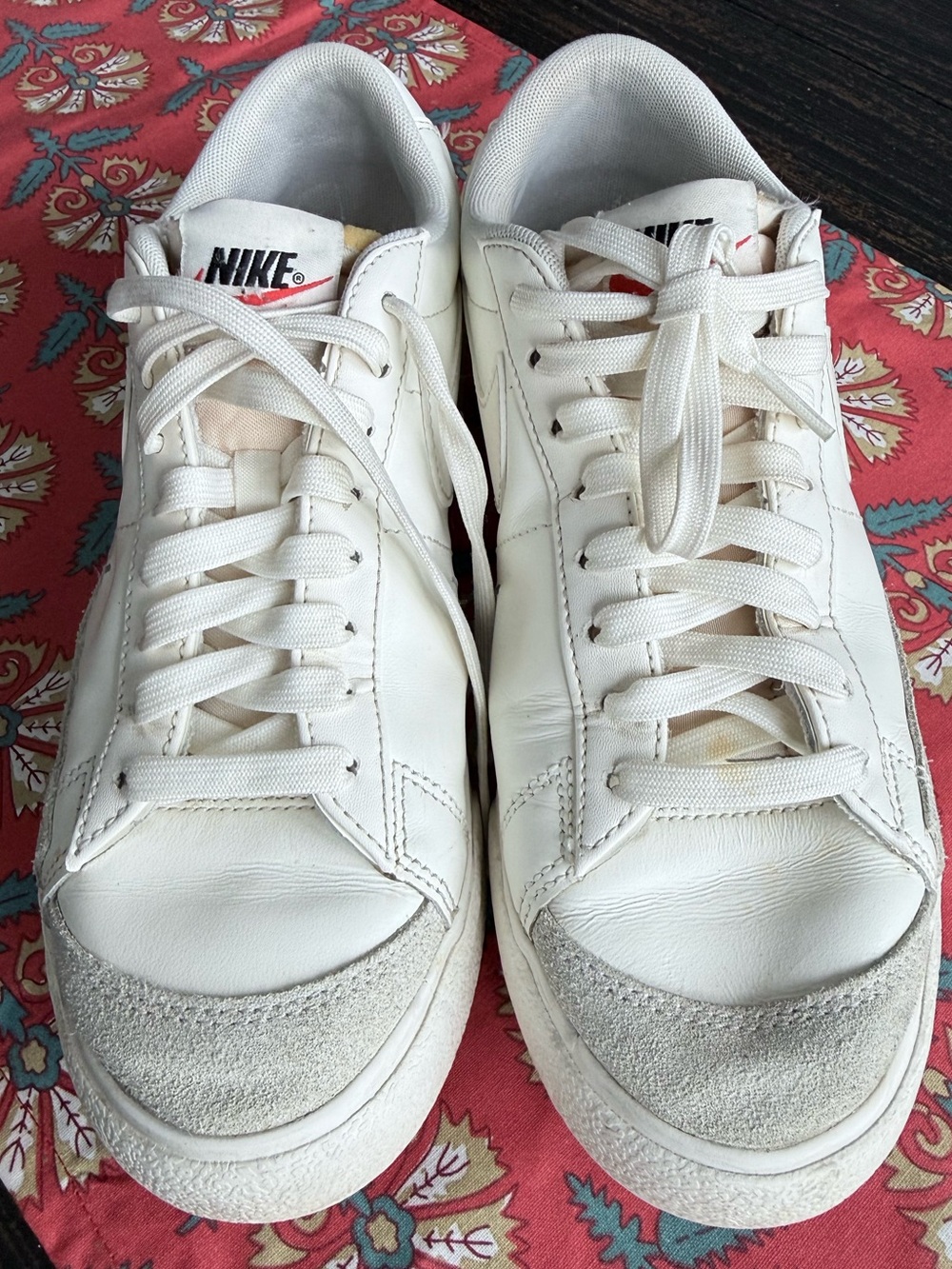 Nike White Blazer Low-Top Platform Sneakers with Beige Suede Toe